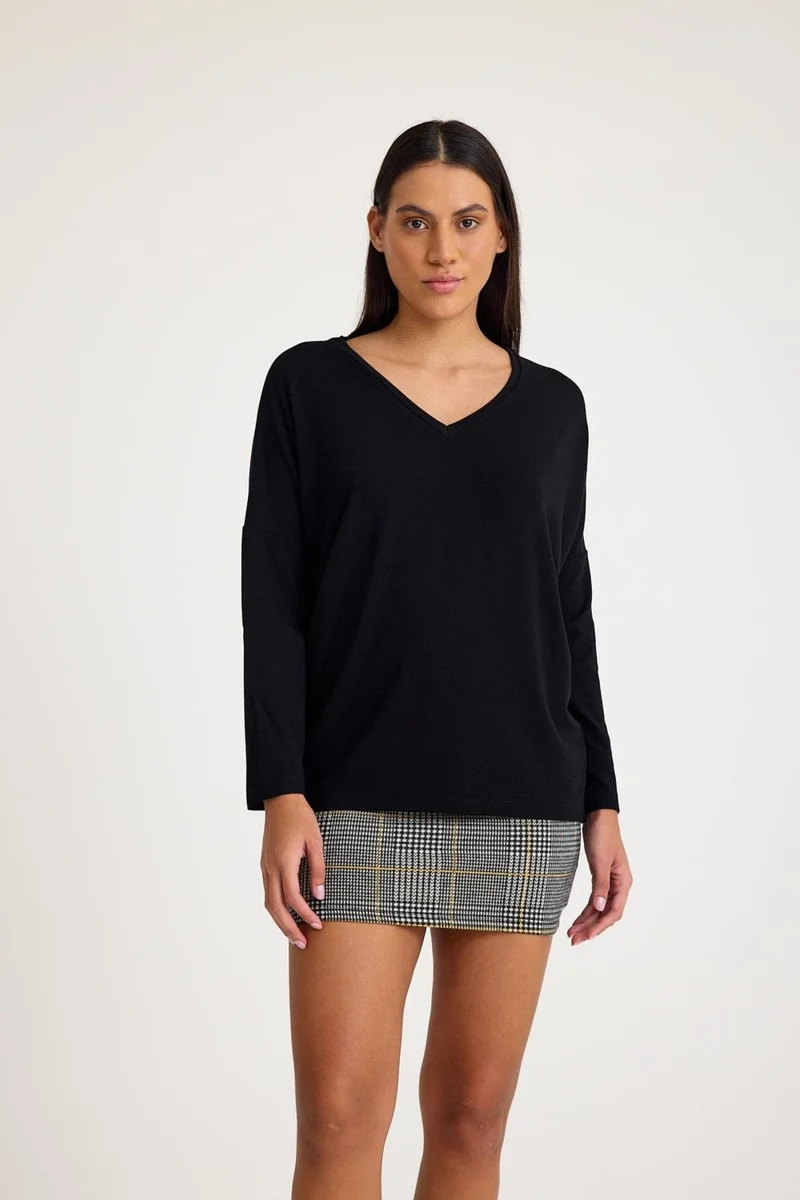 كوتن كونسيبت V Neck Bat Sleeve Basic Knitwear Sweater