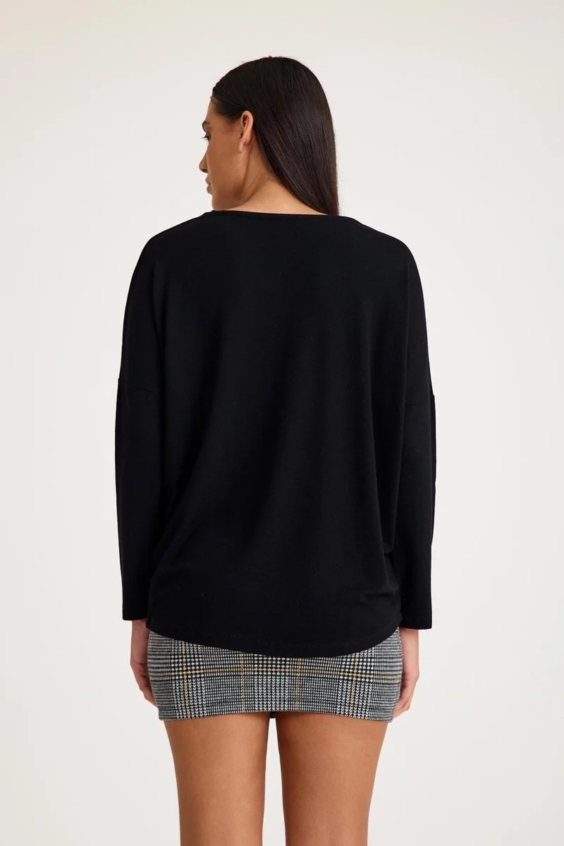 كوتن كونسيبت V Neck Bat Sleeve Basic Knitwear Sweater