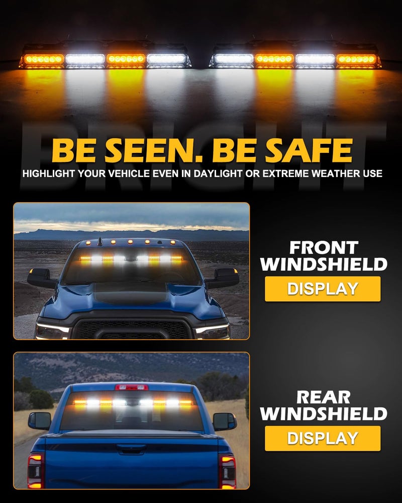 HLauto 604N Emergency Dash Strobe Lights: 2x16.8 inch Amber White Security Light w/Take Down, 48 LED Safety Flashing Warning Hazard Interior Windshield Light Bar for Truck Vehicle - Image 3