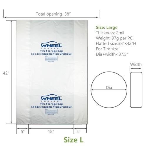 WHEEL CONNECT Tire Storage Bags. Made of Polyethylene LDPE Plastic, Large 38”X42”H, White, Pack of 8pcs. L. - Image 2