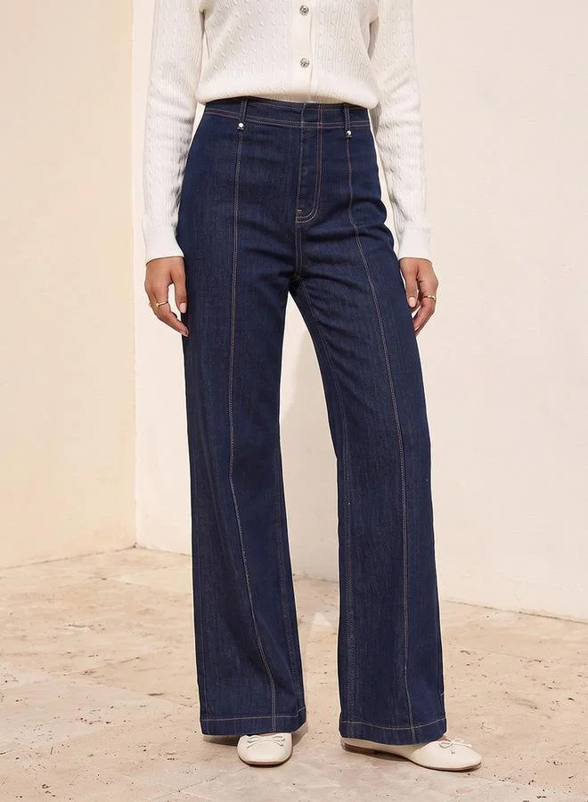 Denim Wide Leg Buttoned Waist Pants