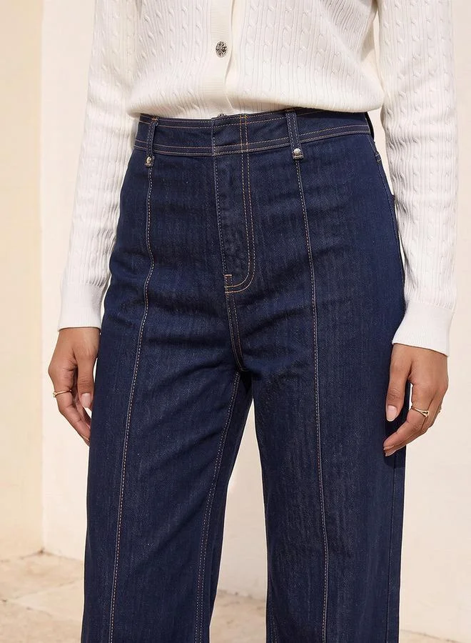 Splash FAV BLUE Denim Wide Leg Buttoned Waist Pants for Women | Best Price UAE
