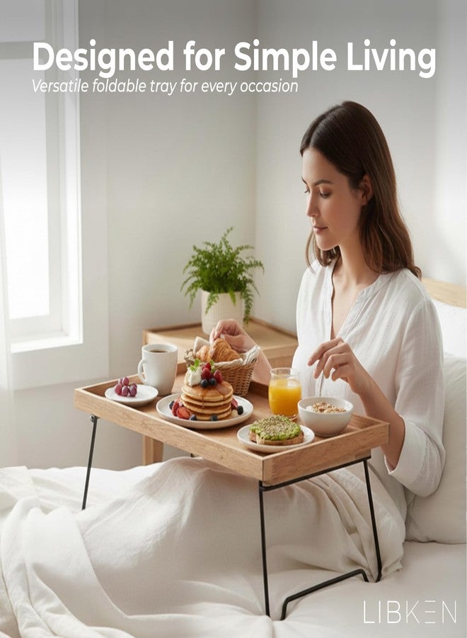 Libken Rubberwood Serving Tray with Foldable Legs - Minimal Scandinavian Design Bed Tray Table - Elegant Wooden Breakfast in Bed Tray, Food Serving Tray for Eating, Snacks, Reading & Laptop Use - Image 4