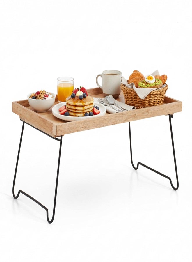 Libken Rubberwood Serving Tray with Foldable Legs - Minimal Scandinavian Design Bed Tray Table - Elegant Wooden Breakfast in Bed Tray, Food Serving Tray for Eating, Snacks, Reading & Laptop Use - Image 1