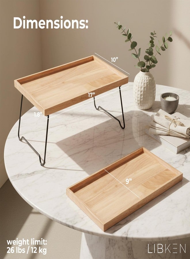 Libken Rubberwood Serving Tray with Foldable Legs - Minimal Scandinavian Design Bed Tray Table - Elegant Wooden Breakfast in Bed Tray, Food Serving Tray for Eating, Snacks, Reading & Laptop Use - Image 3