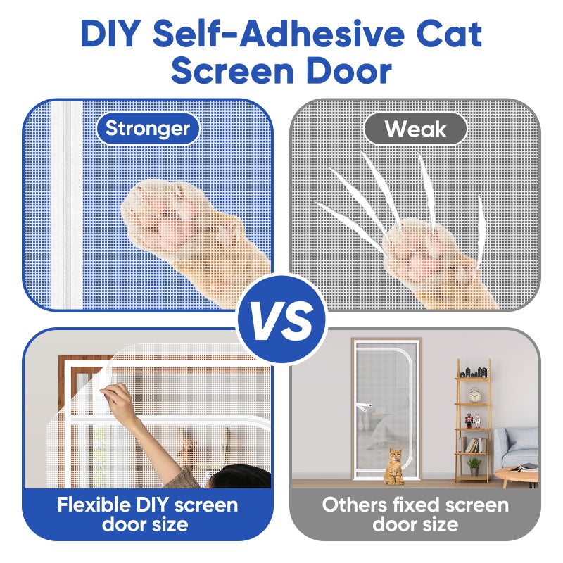 Mypin Adjustable Size Reinforced Cat Screen Door, Fits Door Opening Size Widths from 33.4-40.9Inch, Heights from 78-87.4Inch, Customizable DIY Sized Heavy Duty Pets Proof Screen Door with Bilateral Zipper - Image 4