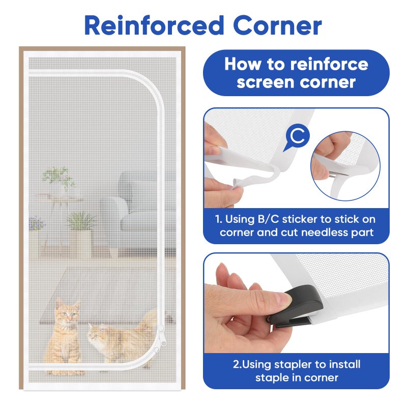 Mypin Adjustable Size Reinforced Cat Screen Door, Fits Door Opening Size Widths from 33.4-40.9Inch, Heights from 78-87.4Inch, Customizable DIY Sized Heavy Duty Pets Proof Screen Door with Bilateral Zipper - Image 5
