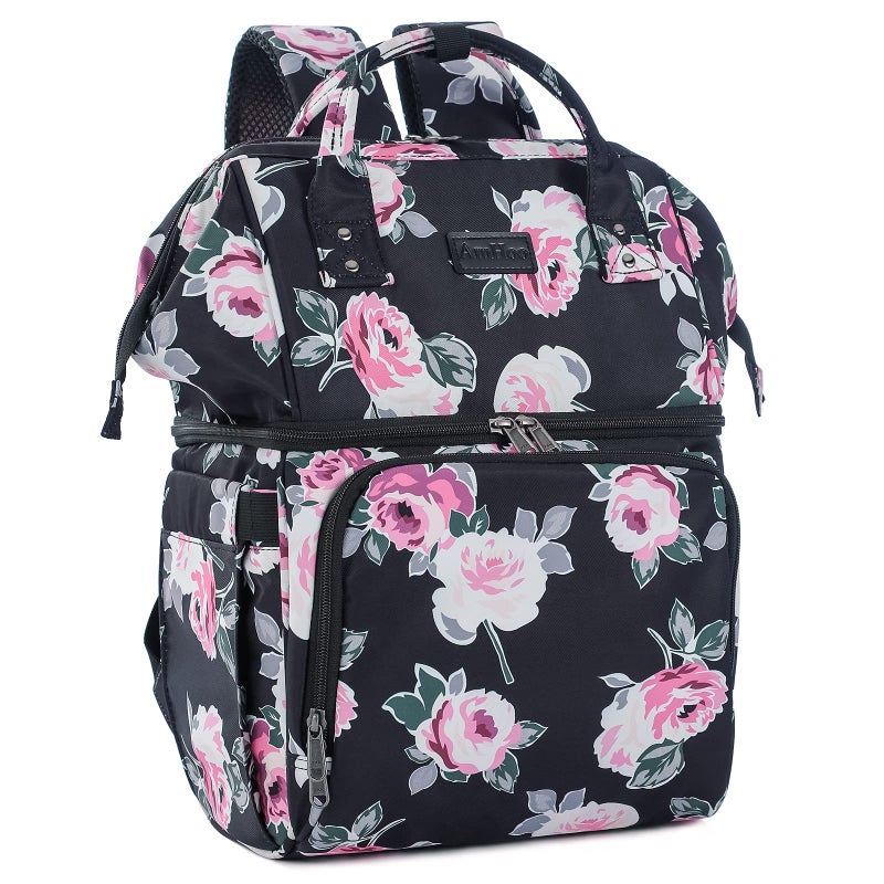 AmHoo AmHoo Insulated Lunch Box Cooler Backpack Waterproof Leakproof Lunch Bag Tote For Men Women Hiking Beach Picnic Trip with Strongest YKK Zipper Rose Flower Pattern 