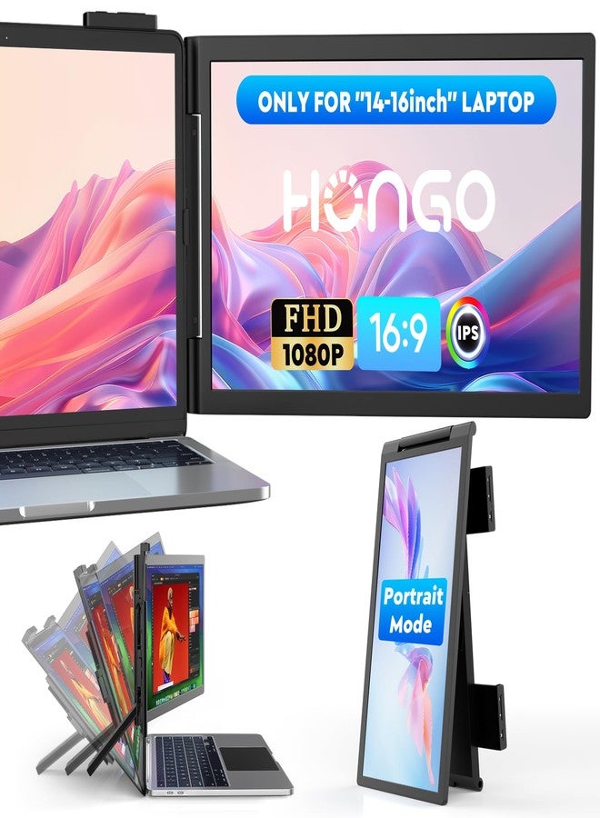 Hongo Laptop Screen Extender,14" FHD 1080P IPS Dual Screen,Attachment Screen Extended Extra Screen, Portable Monitor for Laptops 14-16" with USB-C/HDMI Port, Plug n Play for Windows/Mac/Android/Switch/PS5 - Image 1