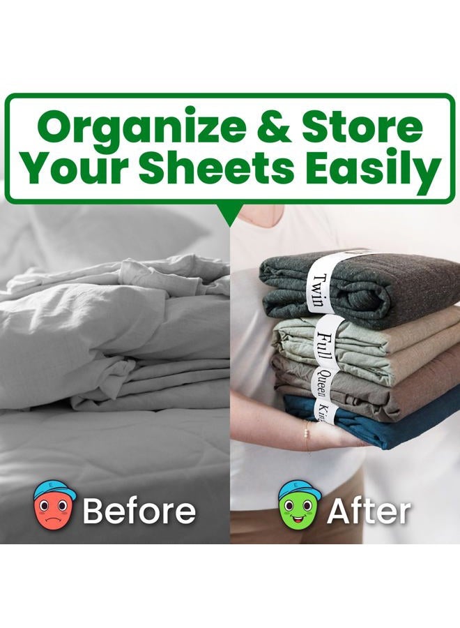 ECOHomes Bed Sheet Organizer and Storage Size Label Bands | Bed Sheets Set Organizers for Linen Closet Organization - Elastic Bedding Band Labels for Organizing Bedsheet (Full 4PCs Pack | Simple) - Image 2