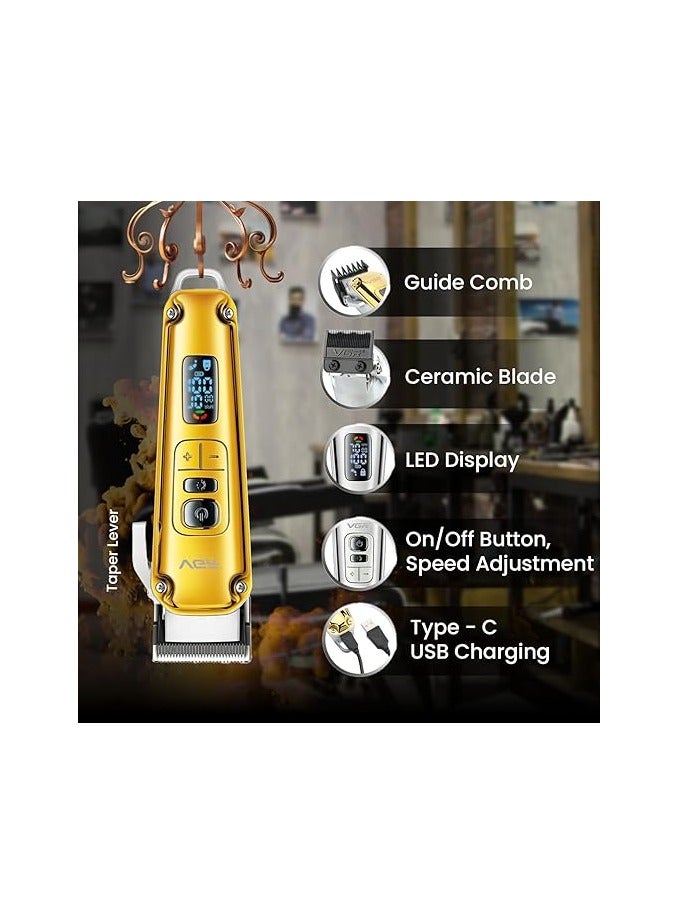 VGR V-006 Professional Hair Clipper, Salon Trimmer with Digital Display, Taper Lever, 5500-7000RPM Button, Ceramic Blade,8 Cutting Combs,250 min Runtime,2600mAh Lithium Battery Gold - Image 3