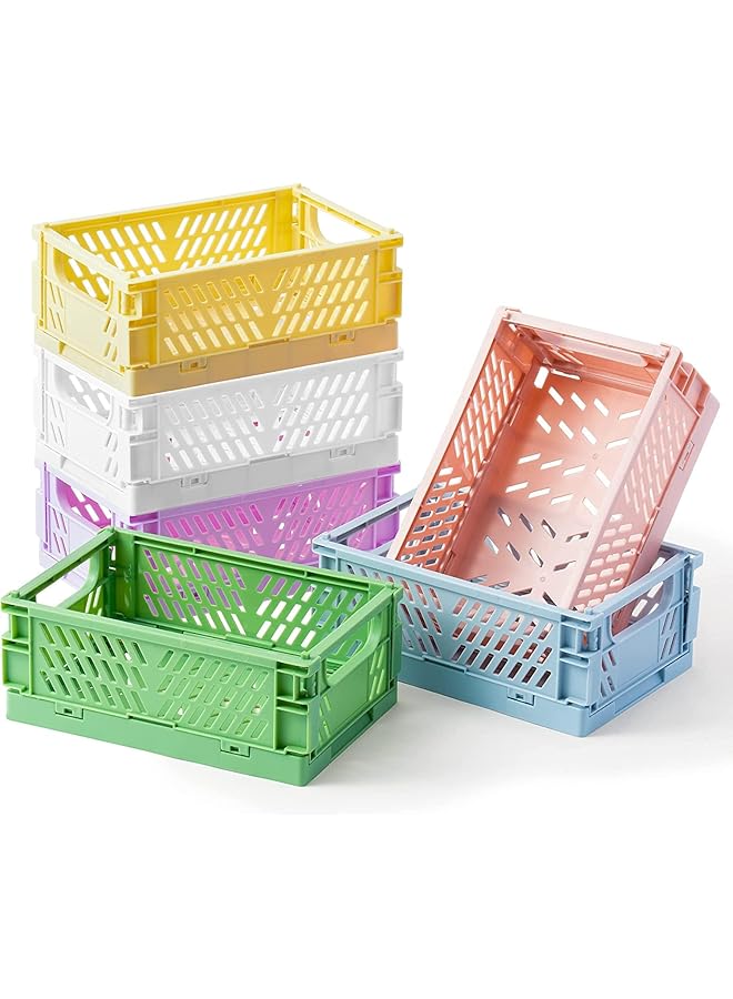 إيروريكس مجموعة من 6 صناديق باستيل لمنظمات المكتب، سلة صناديق للمكتب، سلال بلاستيكية صغيرة قابلة للطي، صناديق ملونة لغرفة النوم والمكتب والفصول الدراسية ومنظمات الأدراج المكتبية 15X9.8X5.7 سم - Image 1