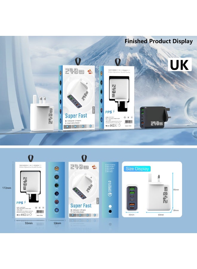 240W UK 6 Ports Multifunctional Super Fast Charger Adapter Mobile Phone Wall Charger Travel Power Adapter Black - Image 5