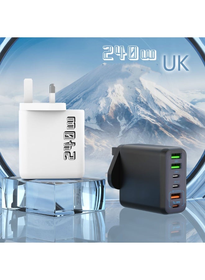 240W UK 6 Ports Multifunctional Super Fast Charger Adapter Mobile Phone Wall Charger Travel Power Adapter Black - Image 2