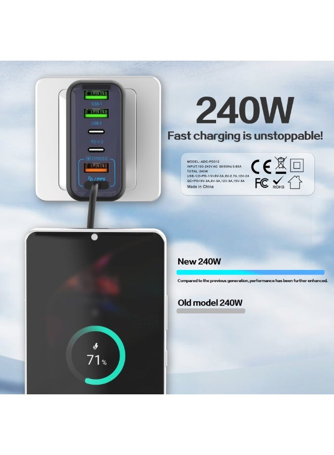 240W UK 6 Ports Multifunctional Super Fast Charger Adapter Mobile Phone Wall Charger Travel Power Adapter Black - Image 4