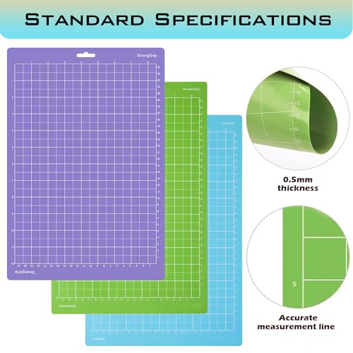 LOPASA Cutting Mat for Cricut Joy Xtra, 8.5x12 StandardGrip & LightGrip & StrongGrip Adhesive Cutting Mats Set, Joy Extra Accessories and Supplies(3 Variety Sheets) - Image 3