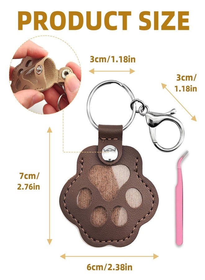 Atigrado 4 Pcs Pet Fur Keepsake Cat Dog Hair Keychain, Cute Paw Print Key Ring Holder, Premium Leather Fur Memory Charm, Unique Memorial Gifts of Your Beloved Pet (Dark Brown, White, Red, Pink) - Image 3