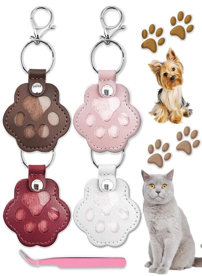 Atigrado 4 Pcs Pet Fur Keepsake Cat Dog Hair Keychain, Cute Paw Print Key Ring Holder, Premium Leather Fur Memory Charm, Unique Memorial Gifts of Your Beloved Pet (Dark Brown, White, Red, Pink) - Image 1