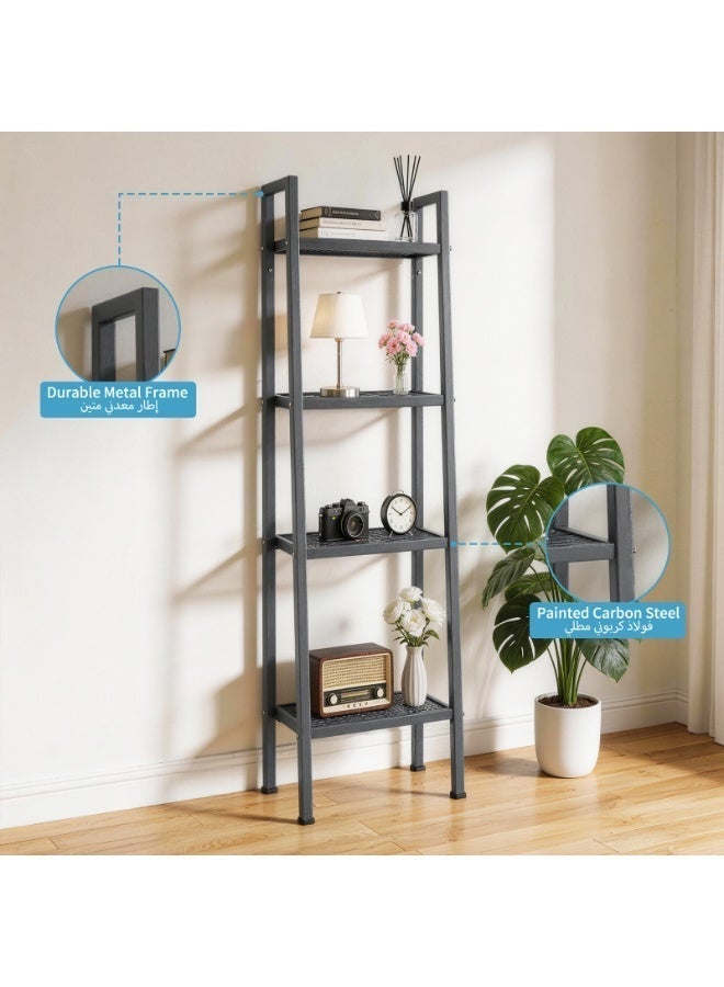 4-Tier Ladder Shelf, Self-Supporting Bookcase with Storage Shelves, Corner Shelf for Home Office, Living Room, Kitchen, Bedroom, Black - Image 4