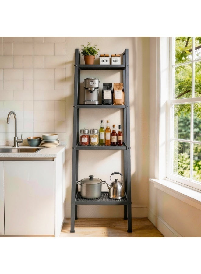 4-Tier Ladder Shelf, Self-Supporting Bookcase with Storage Shelves, Corner Shelf for Home Office, Living Room, Kitchen, Bedroom, Black - Image 5