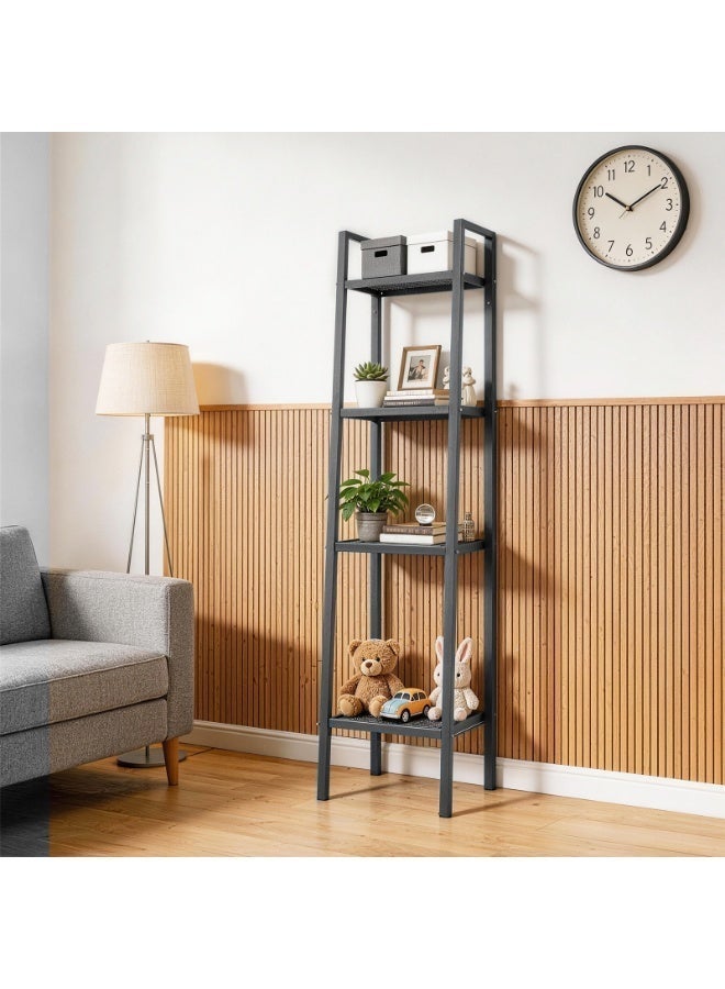 4-Tier Ladder Shelf, Self-Supporting Bookcase with Storage Shelves, Corner Shelf for Home Office, Living Room, Kitchen, Bedroom, Black - Image 3