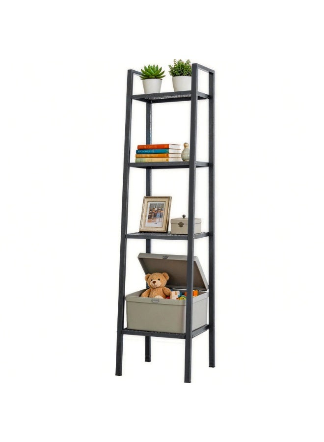 4-Tier Ladder Shelf, Self-Supporting Bookcase with Storage Shelves, Corner Shelf for Home Office, Living Room, Kitchen, Bedroom, Black - Image 1