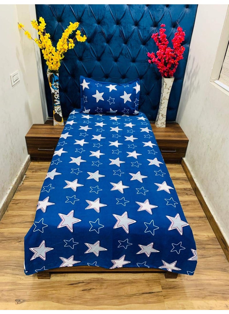 MIL Furnishings MIL Furnishings Cotton Feel Single Bedsheet with 1 Pillow Cover 60x 90 Blue Star Pack of 1 