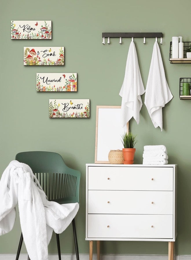 Lothee 4 Pcs Mushroom Watercolor Floral Wall Art Bathroom Decor Relax Soak Unwind Breathe Wall Decor Sign Bathroom Butterfly Flower Picture Print Painting Artwork Bouquet for Home(Mushroom) - Image 2