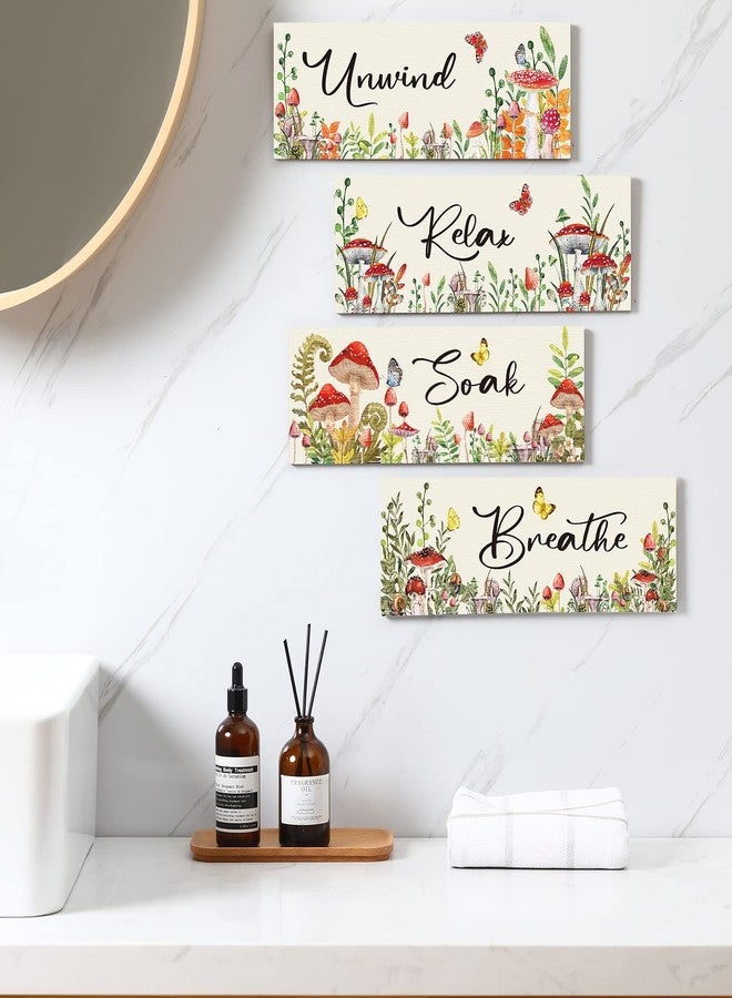 Lothee 4 Pcs Mushroom Watercolor Floral Wall Art Bathroom Decor Relax Soak Unwind Breathe Wall Decor Sign Bathroom Butterfly Flower Picture Print Painting Artwork Bouquet for Home(Mushroom) - Image 5