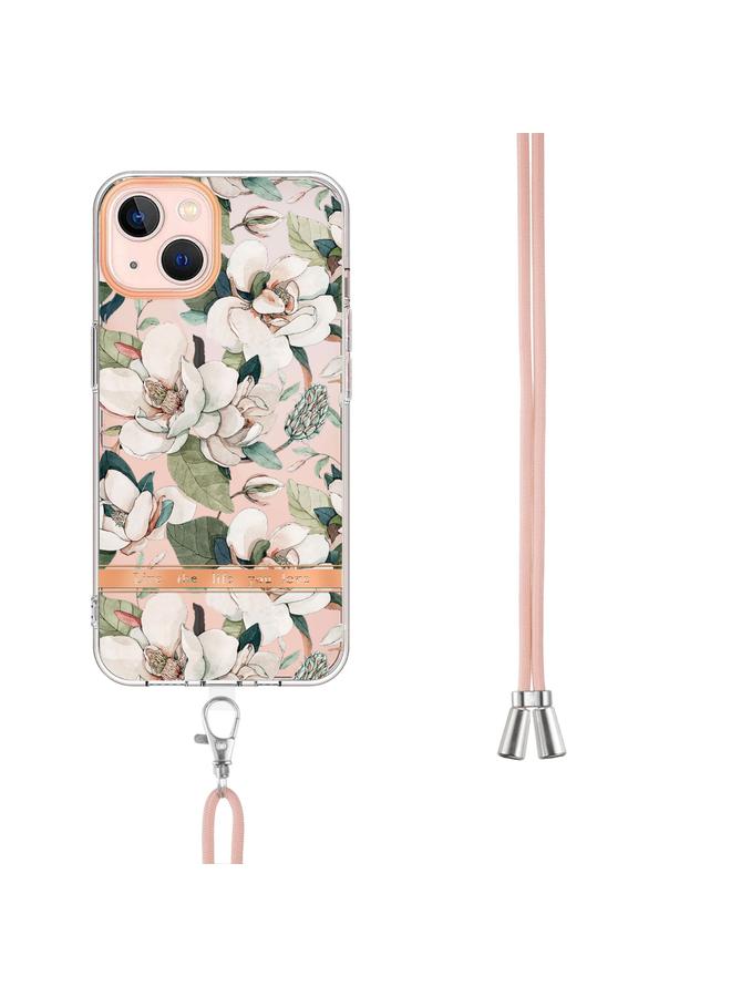 اس-توب جراب لهاتف iPhone 14 Plus من سلسلة الزهور والنباتات IMD جراب هاتف TPU مع حبل - Image 3