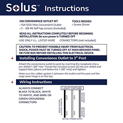 Solus SCO-338 120V Grounded Outdoor Convenience Outlet for Lamp Posts & Poles, UL Listed, Weather-Resistant with Protective Cover (Black, Single) - Image 4