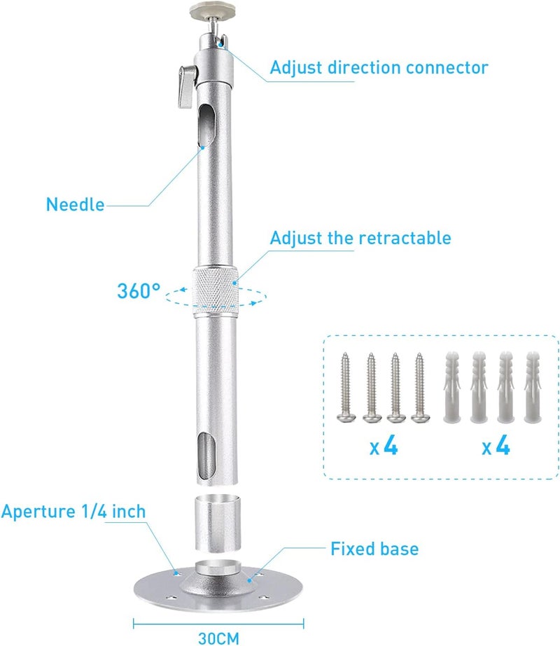 NIERBO Universal Projector Wall Ceiling Mount Hanger 360°Rotatable Head with Extendable Length 11.8 Inch to 19.7 Inch / 11 lbs Load Mounting Bracket - Image 3