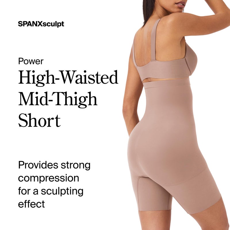 SPANXsculpt Power Series High-Waisted Mid-Thigh Short - Lightweight, All-Day Comfort - Core Control Shapewear - Cafe Au Lait - Small - Image 2