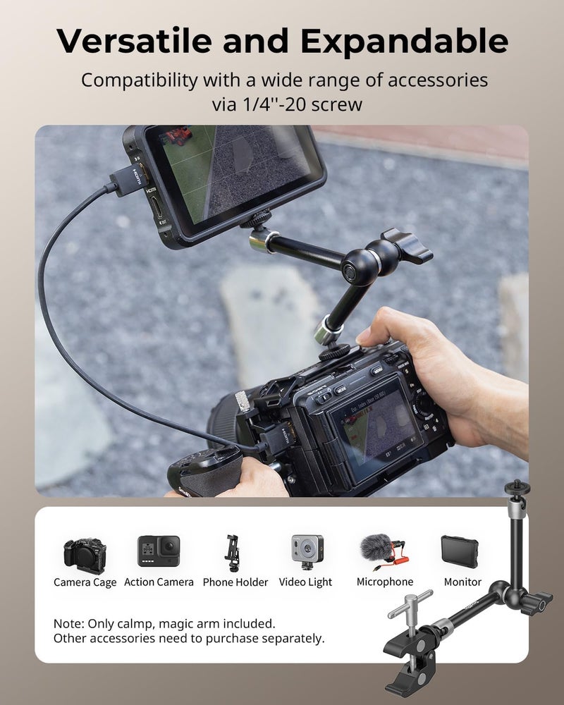 SMALLRIG Clamp w/ 1/4" and 3/8" Thread and 9.8 Inches Adjustable Friction Power Articulating Magic Arm with 1/4" Thread Screw for LCD Monitor/LED Lights - KBUM2732B - Image 5