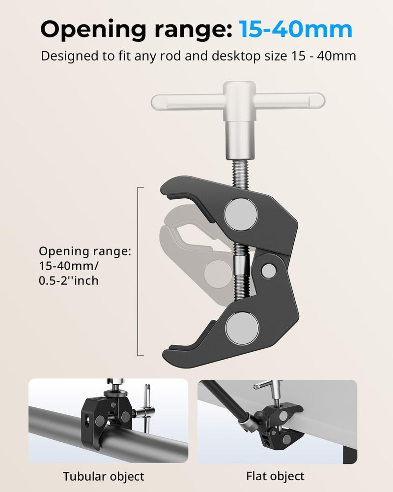 SMALLRIG Clamp w/ 1/4" and 3/8" Thread and 9.8 Inches Adjustable Friction Power Articulating Magic Arm with 1/4" Thread Screw for LCD Monitor/LED Lights - KBUM2732B - Image 4