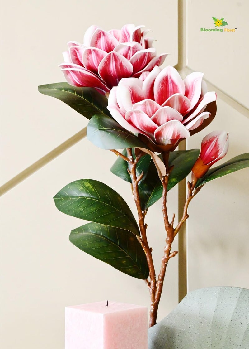 Blooming Floret Realistic Artificial Magnolia Flower Stems – Decorative Faux Flowers with Lifelike Petals and Green Leaves for Home Decor, Wedding Arrangements, and Centerpieces (Red) - Image 5