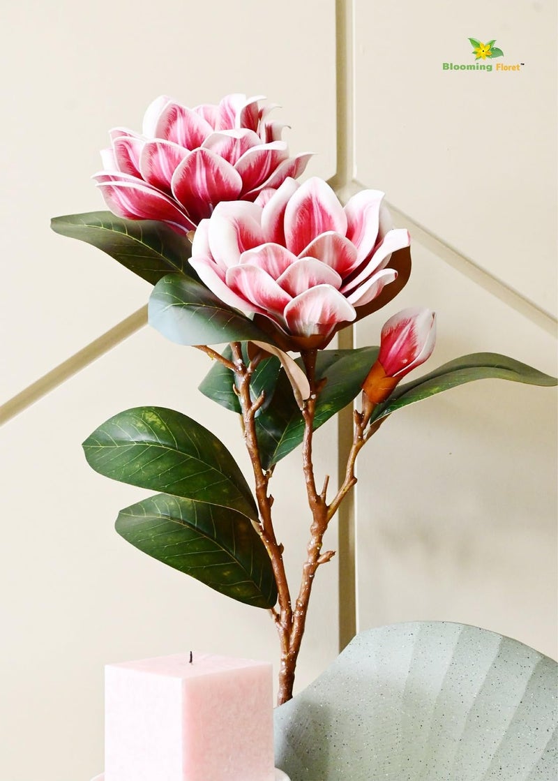Blooming Floret Realistic Artificial Magnolia Flower Stems – Decorative Faux Flowers with Lifelike Petals and Green Leaves for Home Decor, Wedding Arrangements, and Centerpieces (Red) - Image 4