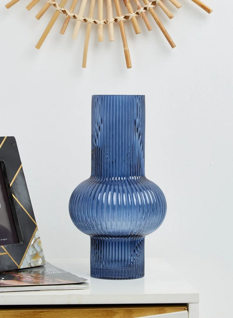 Premier Benka Ribbed Blue Glass Vase 16 X 29.5Cm
