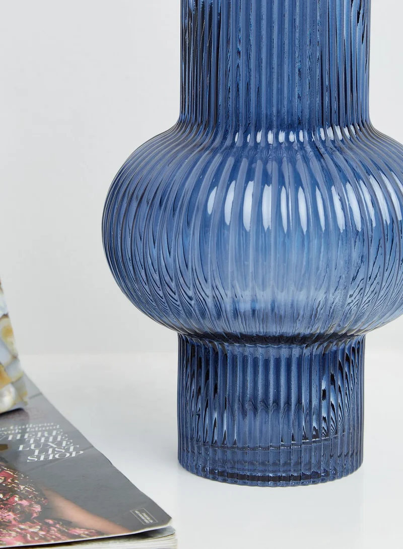 Premier Benka Ribbed Blue Glass Vase 16 X 29.5Cm