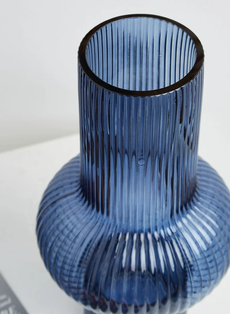 Premier Benka Ribbed Blue Glass Vase 16 X 29.5Cm