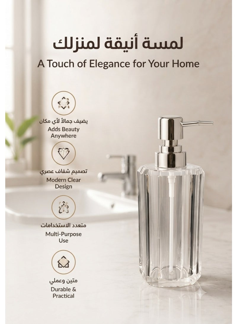 Luxury Clear Acrylic Soap Dispenser with Chrome Pump – Refillable Bathroom & Kitchen Hand Soap Dispenser – Elegant Countertop Lotion Bottle – 180ml - Image 4