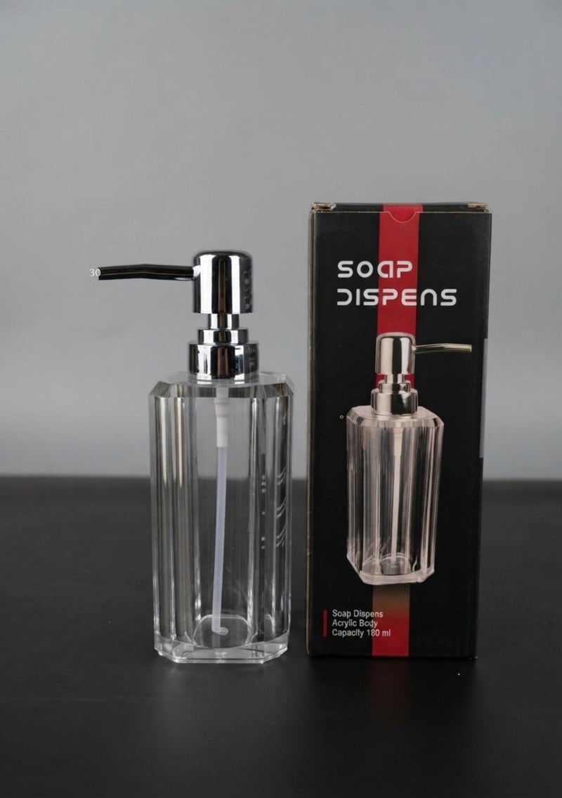 Luxury Clear Acrylic Soap Dispenser with Chrome Pump – Refillable Bathroom & Kitchen Hand Soap Dispenser – Elegant Countertop Lotion Bottle – 180ml - Image 1