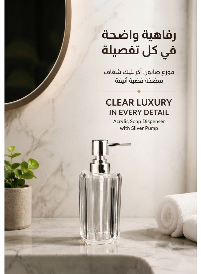Luxury Clear Acrylic Soap Dispenser with Chrome Pump – Refillable Bathroom & Kitchen Hand Soap Dispenser – Elegant Countertop Lotion Bottle – 180ml - Image 3