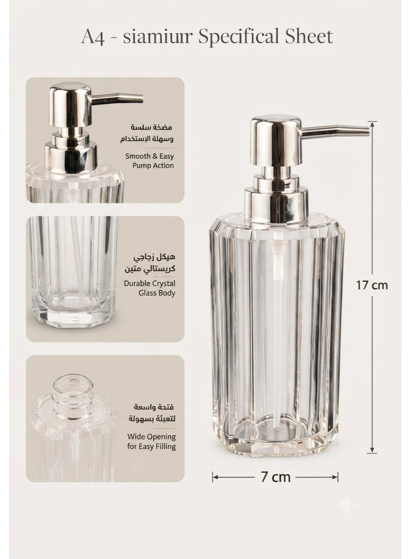 Luxury Clear Acrylic Soap Dispenser with Chrome Pump – Refillable Bathroom & Kitchen Hand Soap Dispenser – Elegant Countertop Lotion Bottle – 180ml - Image 5