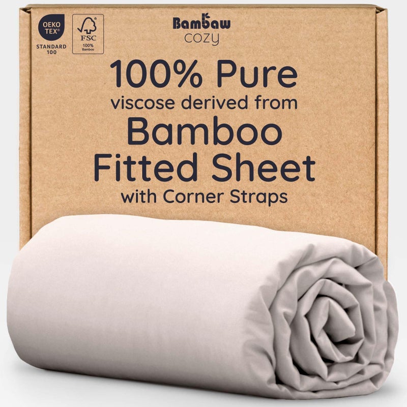 Bambaw 100 Viscose Derived from Bamboo Fitted Sheet Full Size Cooling Fitted Sheet Full Size 15 Deep Pockets Ultra Soft Bottom Sheets Only Sand