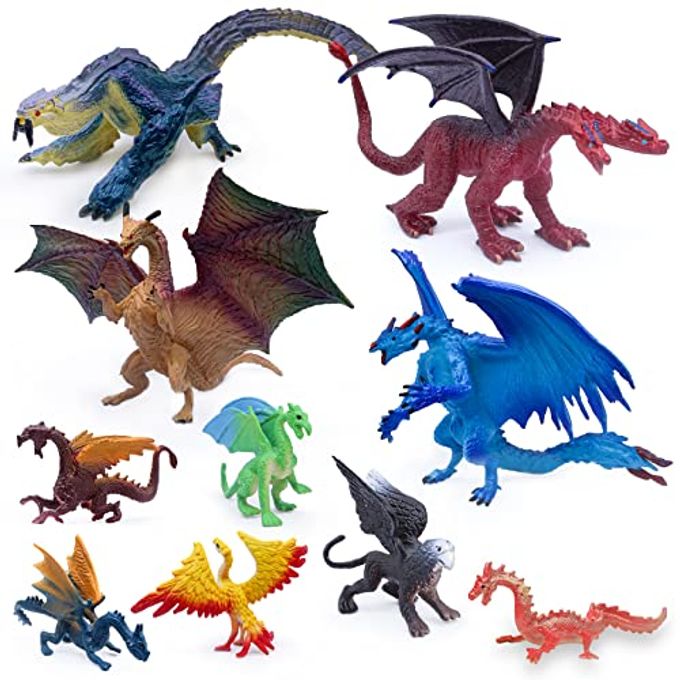 Sienon 10Pack 5 Inch and 3 Inch Dragon Toy Figures, Assorted Colors and Styles Mini Mythical Figurines for Kids Birthday Cake Decorations Christmas Halloween Dragon Theme Party Favors - Image 4