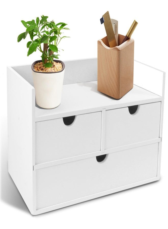 Charmewooden Desk Organizer with Drawers Countertop Drawer Organizer Drawers for Desk Top Home Office Workspace Bathroom Toiletries Supplies (White with shelf) - Image 1