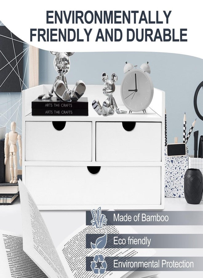 Charmewooden Desk Organizer with Drawers Countertop Drawer Organizer Drawers for Desk Top Home Office Workspace Bathroom Toiletries Supplies (White with shelf) - Image 3