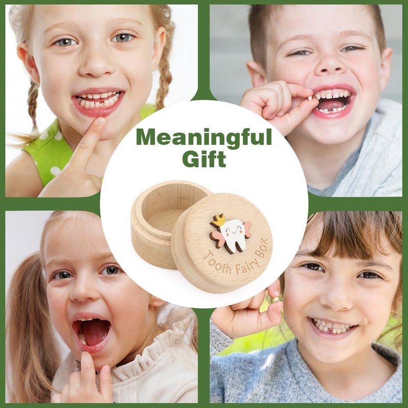 WALLFID Tooth Fairy Box for Lost Teeth For KidsWooden Tooth Box Cute 3D Tooth Storage Box Tooth Keepsake Box with Tooth Fairy CoinGift boxRound coin - Image 4