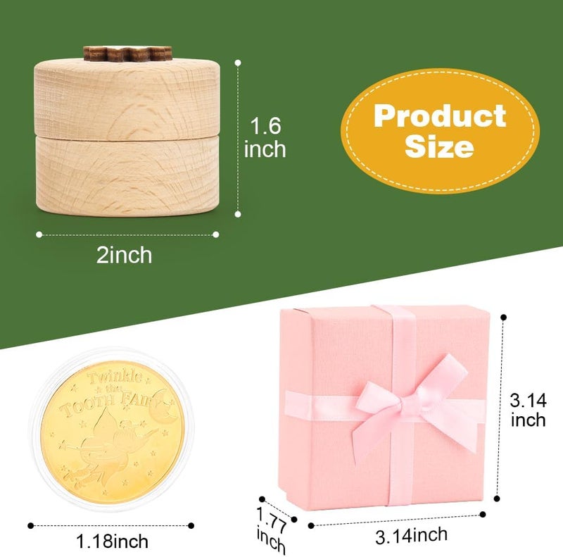 WALLFID Tooth Fairy Box for Lost Teeth For KidsWooden Tooth Box Cute 3D Tooth Storage Box Tooth Keepsake Box with Tooth Fairy CoinGift boxRound coin - Image 2